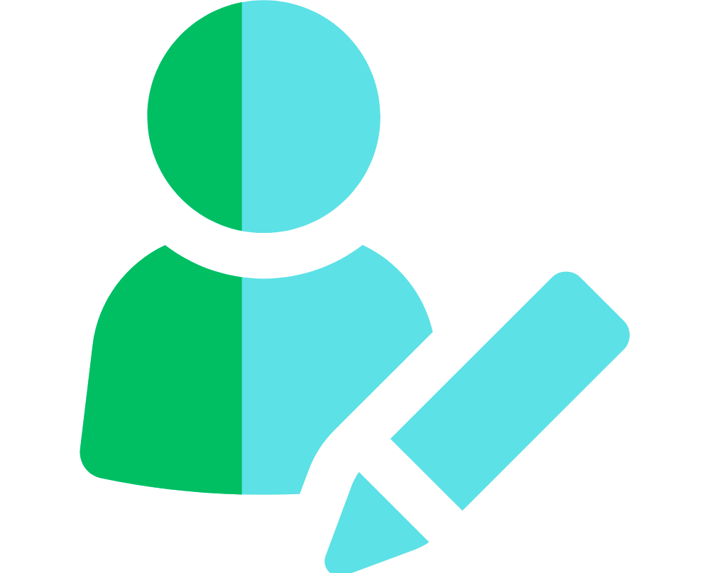 a blue and green icon with a pencil