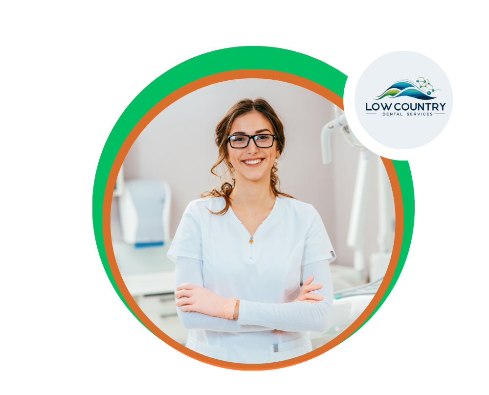 a woman in glasses smiling Lowcountry dental services PPO Reimbursements